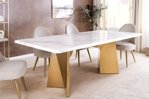 Stół glamour z blatem marmurowym, na złotych nogach 200 cm ESTELLE