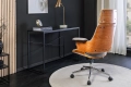 Luksusowe krzesło biurowe, orzechowy fornir, tapicerka w kolorze szarym GAIA