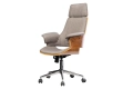 Luksusowe krzesło biurowe, orzechowy fornir, tapicerka w kolorze szarym GAIA