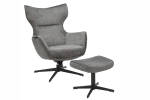 Obrotowy fotel do salonu na metalowej podstawie, aksamitna tkanina w kolorze szarym AGORA