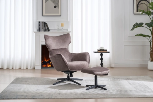 Obrotowy podnóżek/stołek na metalowej podstawie, velvet w kolorze taupe AGORA