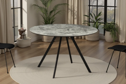 Okrągły stół z blatem imitującym kamień, na metalowych nogach 120 cm ELITE